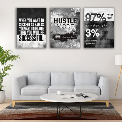 Motivational Painting Wall Art 3 Pieces Canvas Print Success Wall Art for Home Office Living Room Leader Canvas Quotes Inspirational Positive Poster Framed Motivation Artwork [36''Wx 16''H]