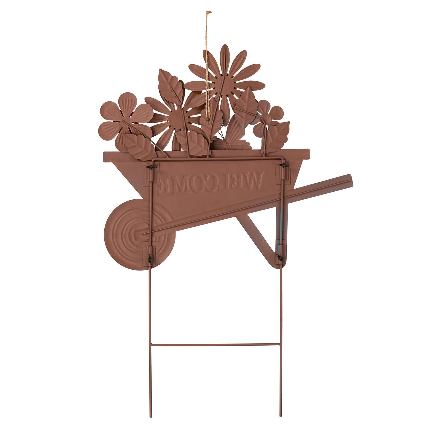 Glitzhome Cart Decorative Garden Stakes, Spring Metal Yard Decor with Lifelike Flower or Wall Decor, Flower Barrow Stake Garden Signs for Outside, 30” H
