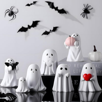 Wesiti 6 Pcs Halloween Ghost Figurine Spooky Resin Ghost Statue Cute Halloween Figurines Decorations Ghosts Figurines Bulk Scary Statue for Gift Props Indoor Home Tabletop Party Decorations, 6 Styles