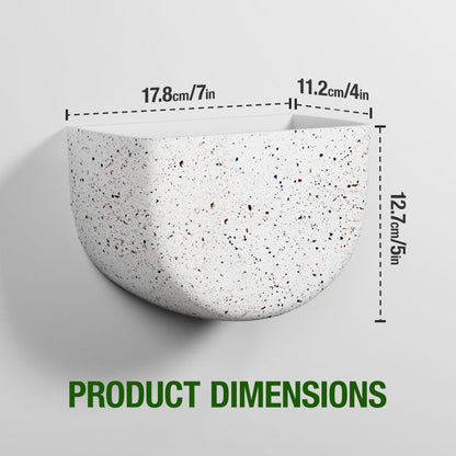Asnext 2 Pack Wall Hanging Planter Pots for Indoor and Outdoor Plants, 7 Inch Half-Moon-Shaped Plastic Wall Planter, Wall Mounted Succulent Planters (Speckled White)