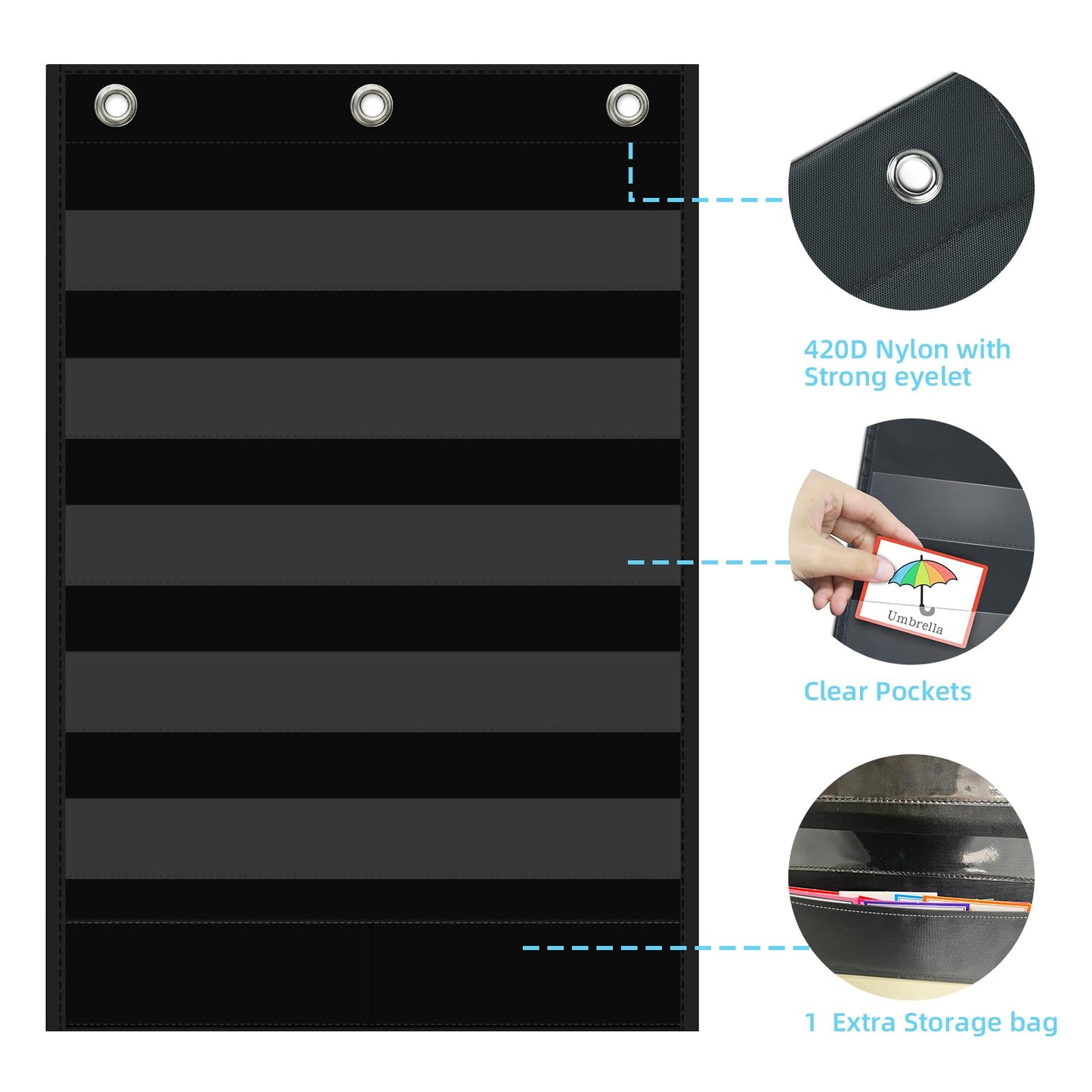 ANCOMEDO 5+1 Pockets Standard Pocket Chart, Clear 5 Pockets Words Chart with Extra Storage Pocket for School Home Office Use,Standard Size:25.2” x 17” Letter Cards, Word Wall and Sentence Strips.