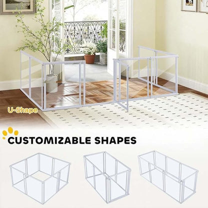 unipaws Clear Acrylic Transparent Dog Playpen, 166” Extra Wide 8 Panels Freestanding Walk Through Dog Gate, Foldable Pet Pen Whelping Cage for Puppy Cats