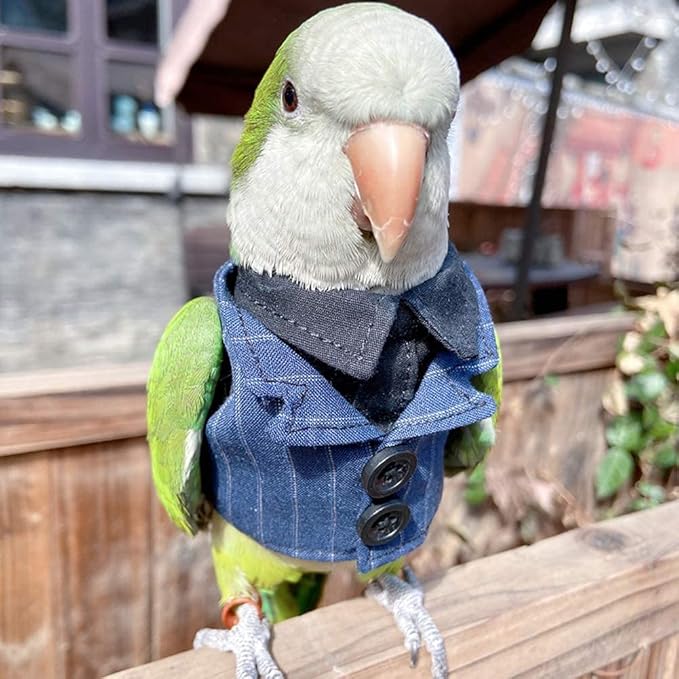 Bird Clothes Birds Flight Suit,Tuxedo Business Suit for Parrots African Greys Parakeet Cockatiel Sun Conure Christmas Party Birthday Cosplay Photo Prop Small Animals Apparel (XS,Denim Suit)