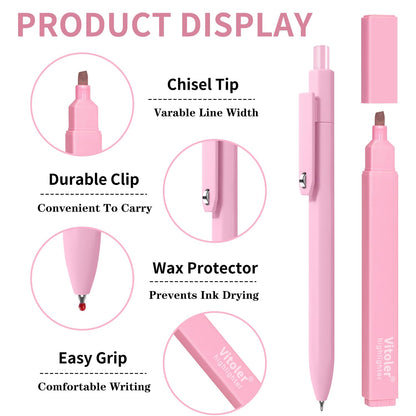 Piochoo Highlighters and Pens Set, 6pcs Cute Pastel Highlighters,6pcs 0.5mm Black Ink Gel Pens Quick Drying for Bible Studying Journaling Office School Supplies