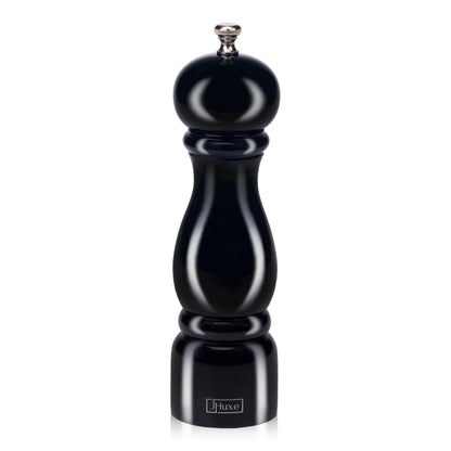 JHuxe Black Wood Pepper Mill, 8-inch Classic Manual Salt Pepper Grinder, Adjustable Coarseness Wooden Peppermill, Refillable Pepper Crusher with Ceramic Rotor, Best Kitchen Tools, EE1