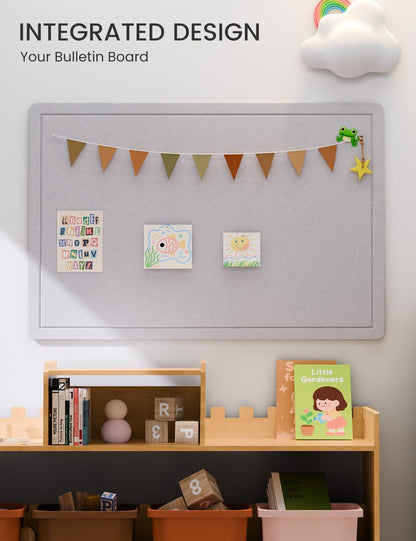 Fluxynara Bulletin Board,35.4" x 23.6" Cork Board Alternative with 12 Safe Removable Adhesive Tabs, Foldable Felt Pin Board for Home Office, Classroom, Bedroom,Entryway for Walls—Soft Gray