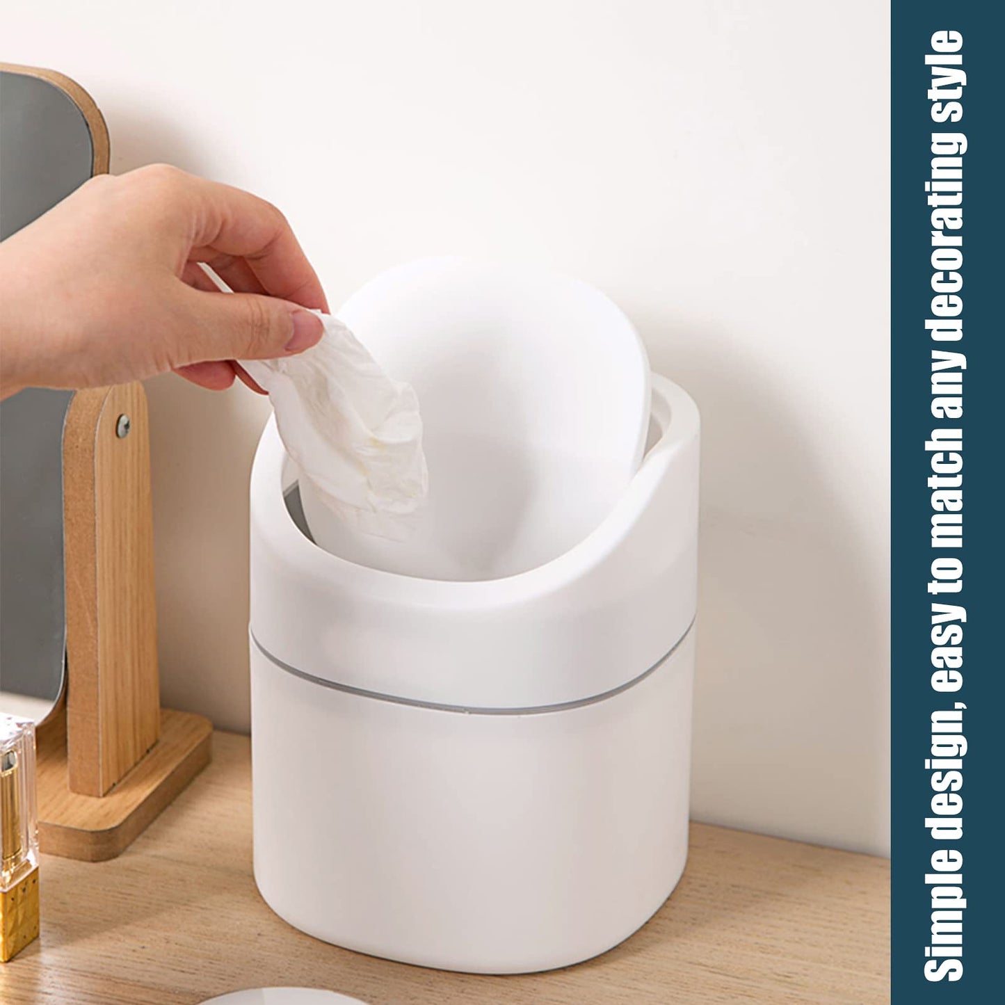 Business King Mini Desk Trash Can with Lid with Trash Bags 180 Pcs Swing-Lid Tiny Countertop Garbage Bin Small Table Top Plastic Covered Waste Basket