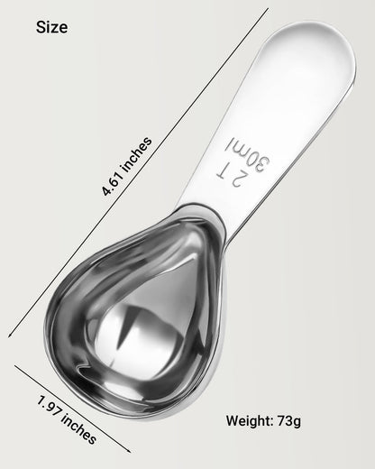 Coffee Scoop 30ml 2PCS, 2 Tablespoon Measuring Spoons, Ergonomics Design Coffee Scooper Stainless Steel Manufacture，Coffee Scoop for Ground Coffee Protein Powder Sugar Cereal (Silver, 2 tbsp-30ml)