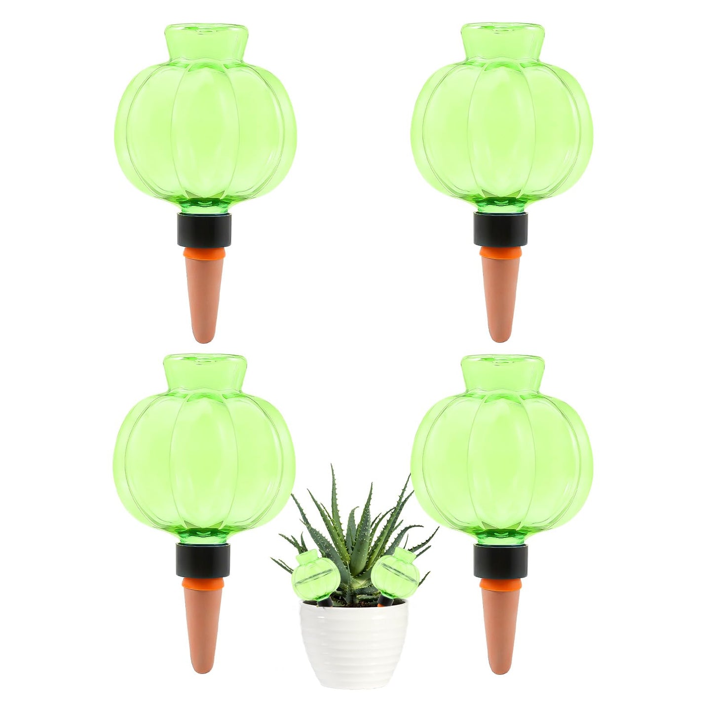 Ansberta 4 Pcs Plant Self Watering Globes, 17oz Large Plastic Water Bulbs Top Fill Watering Globes Slow Release Terracotta, Water Spikes Stakes for Indoor and Outdoor Plants (Green)