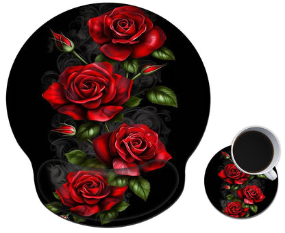 Mouse Pad with Wrist Support Gel, Ergonomic Mouse Pad with Comfortable Wrist Rest, Gaming Mousepad Non-Slip PU Base for Laptop Office Easy Typing & Pain Relief,Red Roses Flowers