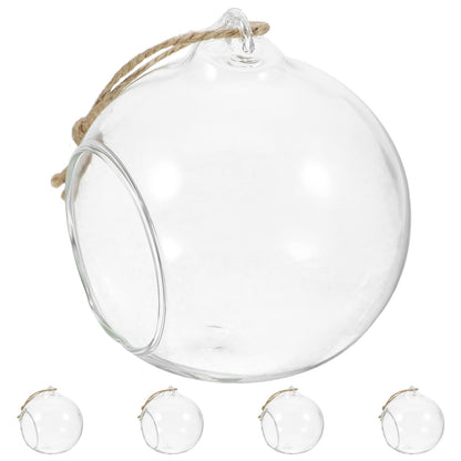 VICASKY 5pcs Hanging Glass Tealight Holders Sphere Ball Candle Holders with 8cm Opening and 1.2m Jute Rope for Indoor Home Décor and Plant Terrariums