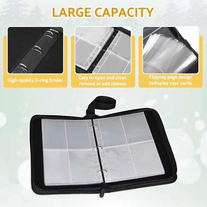 Card Binder Holder 480 Pockets with 60 Removable Sleeves, Portable Game/Sports Trading Cards Binder Album Collector Organizer Protectors with Zipper,Waterproof