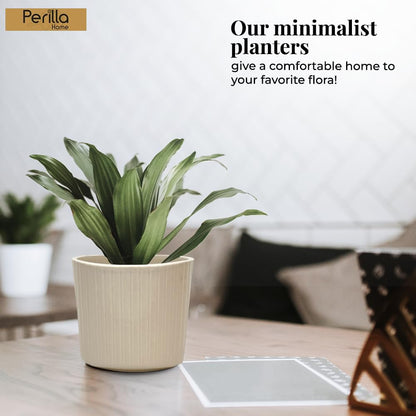 Perilla Home Single Ceramic Handmade Planter Pot for Indoor & Outdoor with Drainage Hole for Home & Office Decor Modern Flower Planter Pot (6.75x6.75 inch) (Off White) (1Pcs)