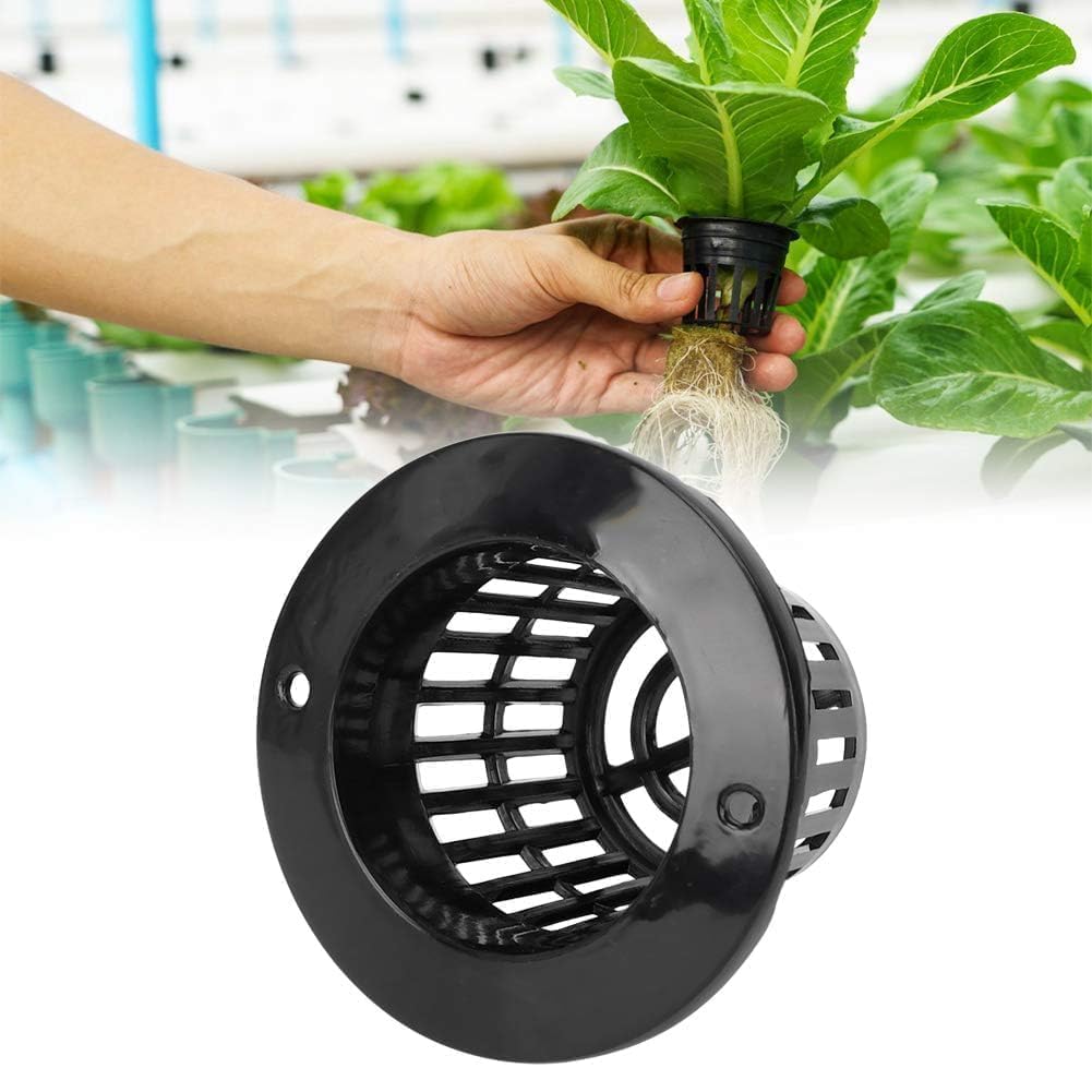 Cyrank Net Pots for Hydroponics, 50PCS Net Pots Hydroponic Cups Slotted Mesh Net Pots Small Hydroponic Cups with Thin Lip and Slotted Sides Garden Slotted Mesh Net Cups Mesh Pot Cups(Black)