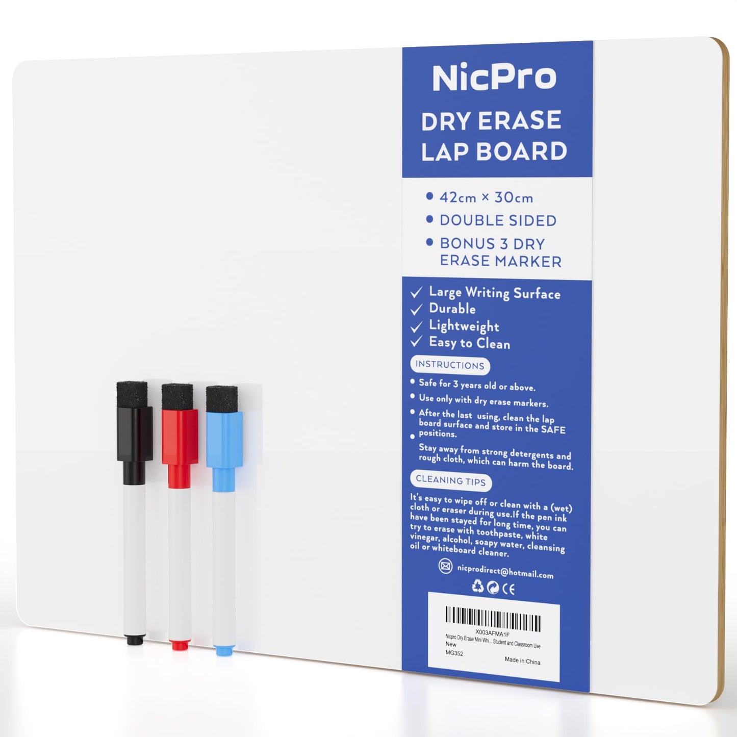 Nicpro 12 x 16 inches Lapboard Small Dry Erase Lap Board Double Sided with 3 Water-Based Pens Learning Mini Whiteboard Portable for Kid Student and Classroom Use