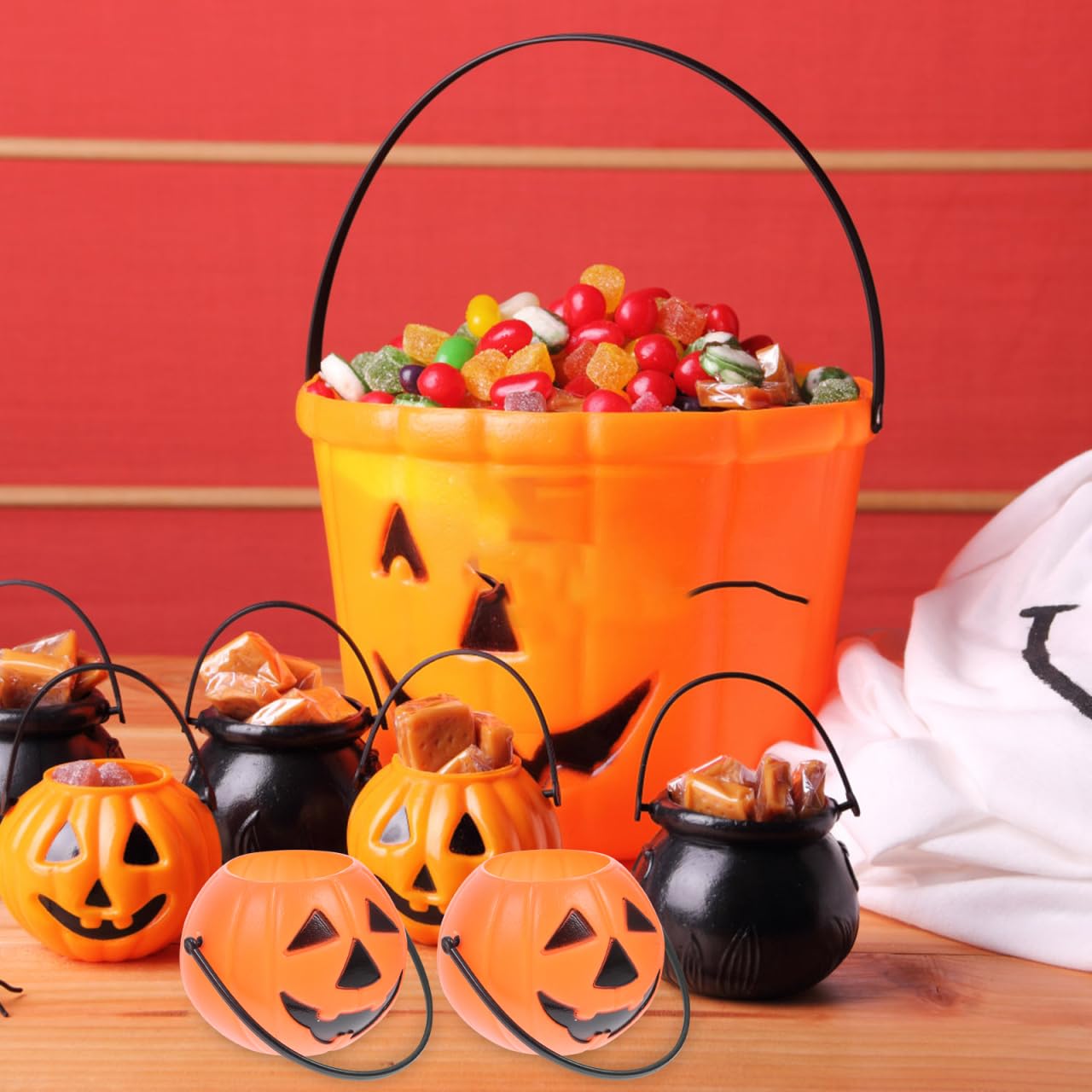 NUOBESTY Halloween Candy Bucket, 8pcs Small Halloween Pumpkin Bucket Trick or Treat Pail Water Party Candle Holder |3.35 x 2.17 x 1.77 inches