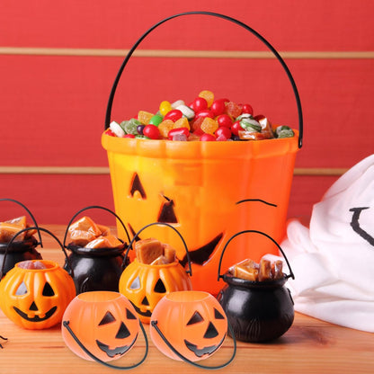 STOBOK Halloween Pumpkin Bucket - 8pcs Trick or Treat Children Portable Plastic Candy Buckets Jack O Lanterns - Desktop Decoration Candlestick Candy Holder Pail Party Favor Basket Party Supplies