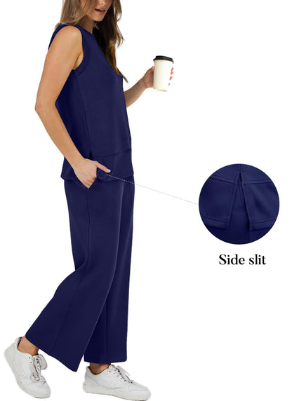 XIEERDUO Sweatsuit for Women Two Piece Travel Cruise Outfits Summer Lounge Set Spring Airport Tracksuit Resort Wear Loungewear Casual Trendy Clothing Vacation Clothes Navy L