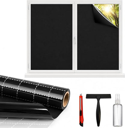 Blackout Window Privacy Film, Removable Window Cover Static Cling, Darkening Light Heat Blocking, Window Tint for Home Garage Bedroom Day Sleep, Black 29.5 Inch * 78.74 Inch