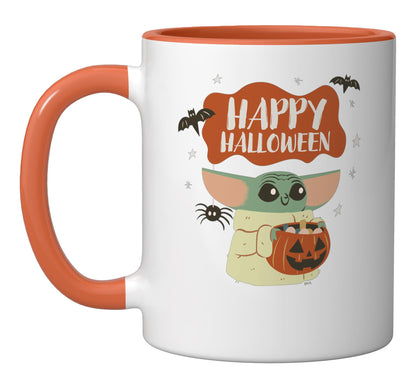 Star Wars Grogu Mandalorian Happy Halloween Trick or Treat Ceramic Mug, Orange/White