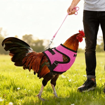 Chicken Harness and Leash Set Adjustable Mesh Breathable Duck Training Harness Pets Leashs for Goose Hen Rooster Parrots Dog Kitten, Black L