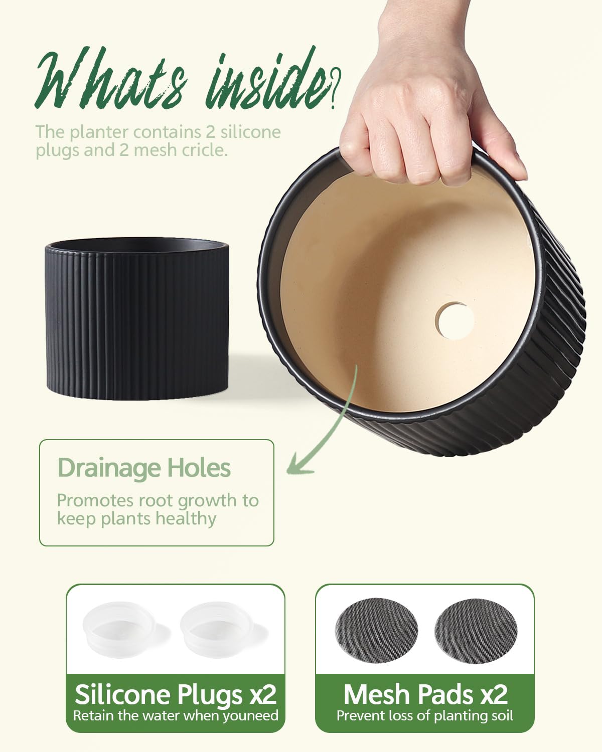 Swkien Matte Black Ceramic Plant Pots, 8.1 + 6 Inch Planters for Indoor Plants, Modern Flower Pots with Drainage, Two-Sizes Set