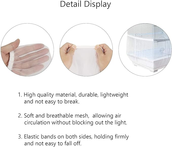 4 Colors Ventilated Nylon Bird Cage Cover Shell Seed Catcher Pet Products Large Size Bird Cage Seed Catcher Seeds Guard Parrot Nylon Mesh Net Cover Stretchy Shell Skirt Traps Cage Basket Soft White