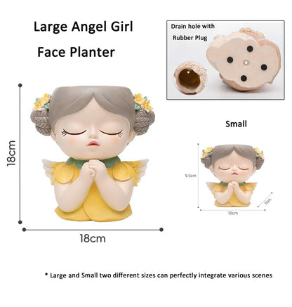 Adorable Large Angel Girl face Planter Cute Big Succulent Pot with Drainage Hole Lady Head Planter Farmhouse Resin Flower Pot Decorative vase for Indoor and Outdoor Plants Gifts