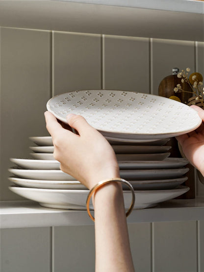 LE TAUCI Ceramic Salad Plates Set of 4, 8 Inch Embossed Appetizer Plates for Kitchen, Small Dessert Plates, Microwave & Dishwasher Safe Dinnerware Sets - Arctic White