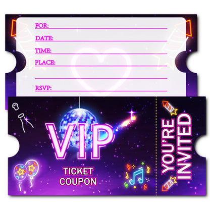 Doguiei Neon Vip Birthday Party Invitations, Purple VIP Invitations Card for Boys Girls (30 Cards & 30 Envelopes)