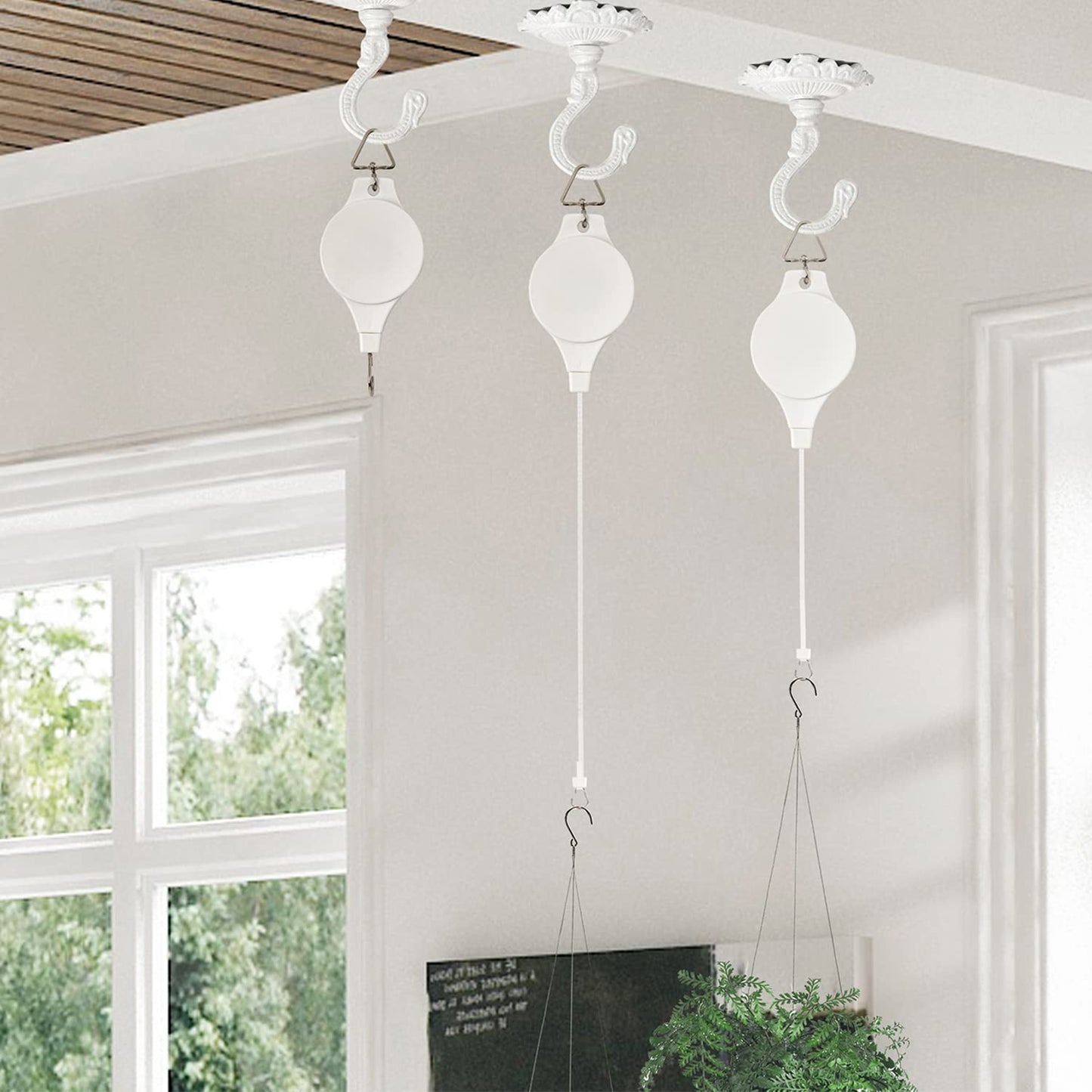 Sungmor Heavy Duty Ceiling Hooks for Hanging Planters, 3pcs Set Indoor Outdoor Plant Pulleys Adjustable Plant Hangers, Plant Hooks for Hanging Basket Flower Pot Bird Feeder