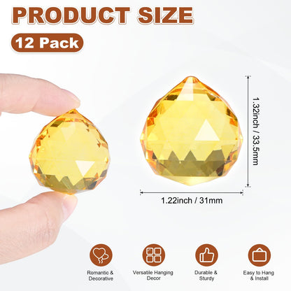 M METERXITY 12-Pack Crystal Ball Prisms, 33.5mm/1.32 Inch Chandelier Pendant Maker Hanging Crystals Chandelier Prisms for Home/Windows/Garden/DIY Decoration[Golden Yellow]