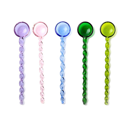 Turbokey 5 Pieces Glass Stirring Spoons Clear Crystal Coffee Cocktail Mixing Spoons with Spiral Handle Salt Sugar Ice Cream Yogurt Jam Dessert Scoop Swizzle Stick for Bar Cafe Party (5 Color)