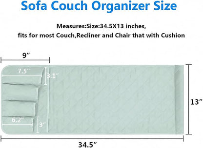 Armchair Caddy for Recliner, Couch Caddy Storage Organizer with 5 Pockets, Non Slip Sofa Arm Organizer for Remote Controls, Phone, Magazines, Tablet (Sage Green)