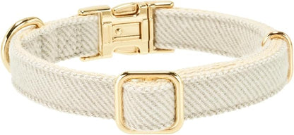 Luxury Soft Cotton Tweed Fabric Dog Collar & Leash Set with Gold Buckle – Durable Fabric, Stylish Design for Everyday Walks(Small Grey)