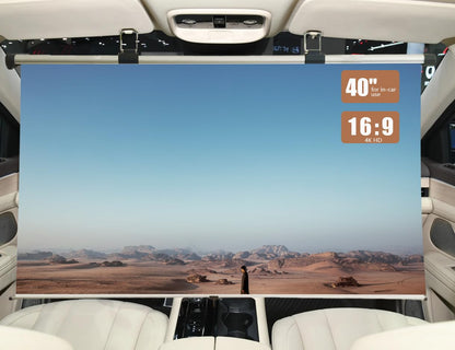 Portable Projector Screen for Car, 40 inch 16:9, Pull Down and Auto Rolling, Foldable and Small, Retractable Projection Screen Mini, 4K HD Screen for Car, SUV, RV and More (One-Click Auto Rolling)
