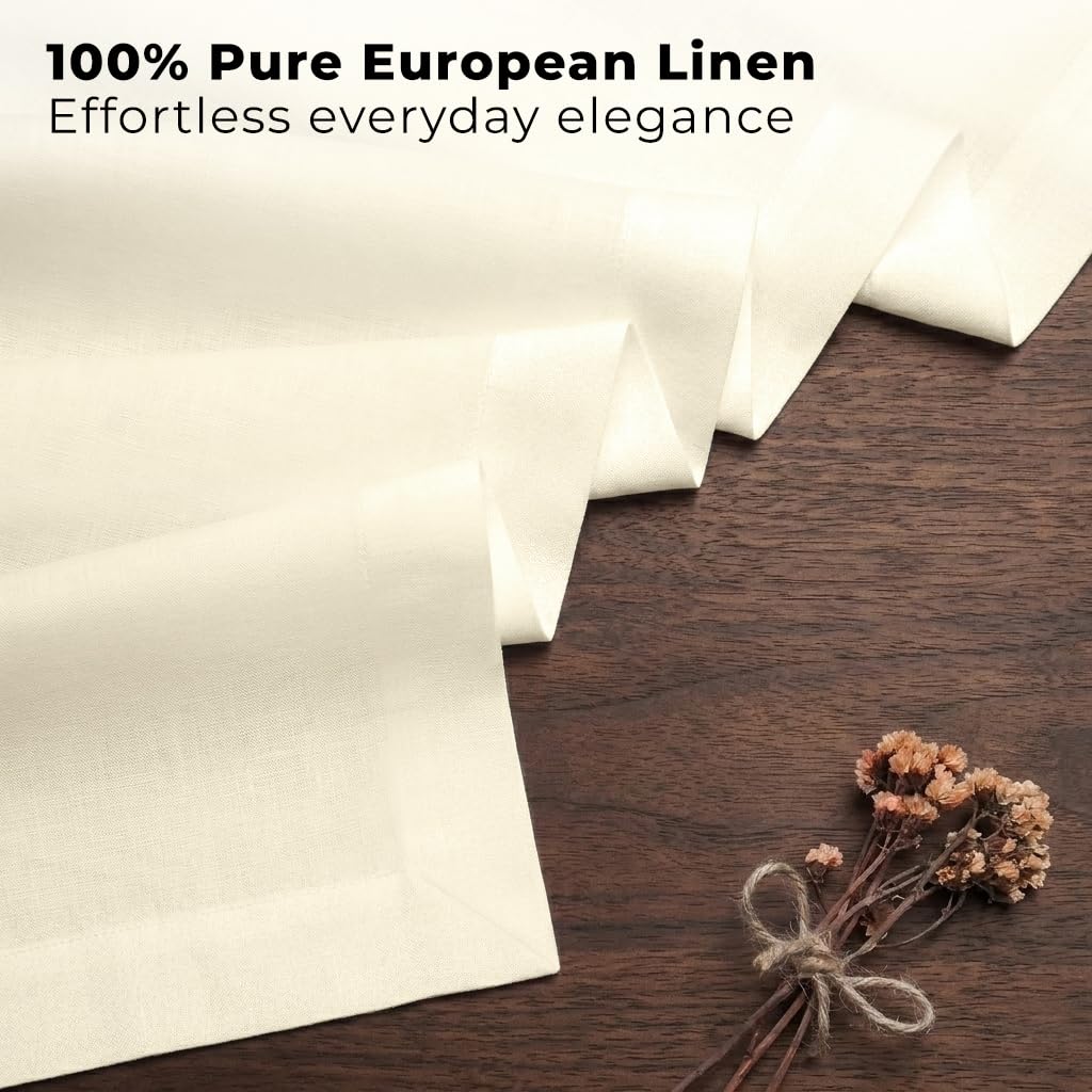 Classic Linen™ by D'Moksha Ivory Table Runner 48 Inches, 100% Pure Linen, Coffee Table Runner, 14 x 48 Inch for Dresser Tables- Summer