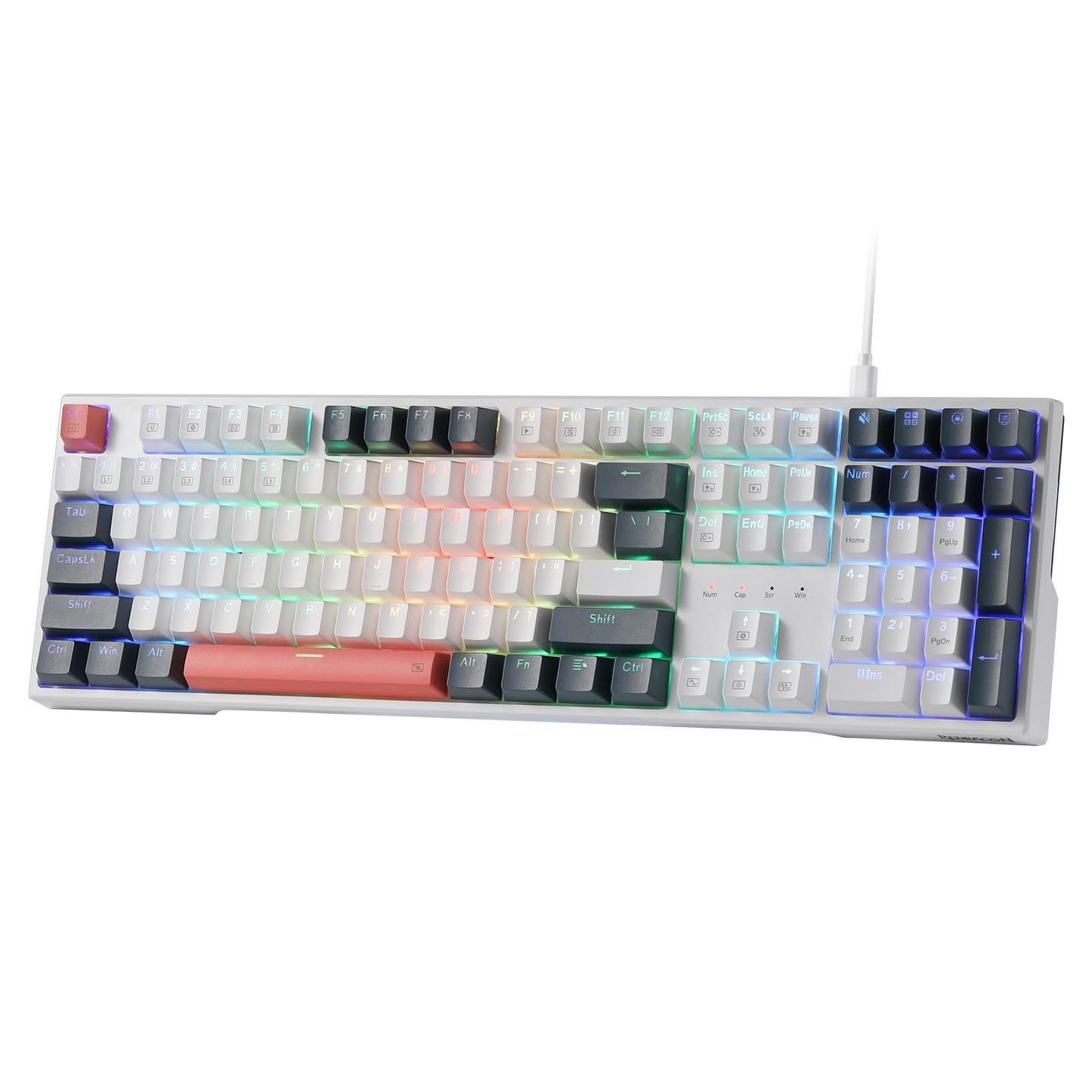 Redragon K668 RGB Gaming Keyboard, 108 Keys Wired Mechanical Keyboard w/Extra 4 Hotkeys, Sound Absorbing Foams, Upgraded Hot-swappable Socket, Mixed Color Keycaps x 2 Sets, Red Switch