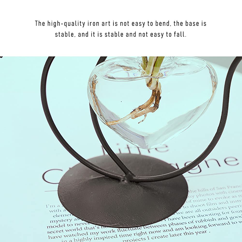 Lifeuping Desktop Heart Glass Planter Vase Holder, Cat Plant Metal Stand Cat Gifts for Hydroponics Plants Terrarium Home Garden Decor Outdoor Planter Ideas Cat Lovers