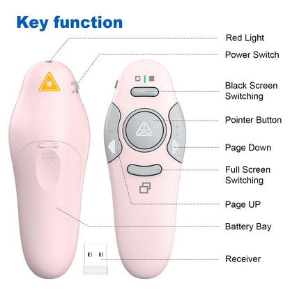 QUI Presentation Clicker Wireless Presenter Remote Clicker for PowerPoint Presentation Remote, PowerPoint Slide Advancer for Mac/Windows/Google Slide/Keynote, Pink, A