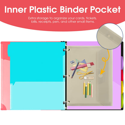 INFUN Telescoping Project Organizer Binder,13 Pocket, Customizable Front Cover, 5 Colors Pocket Divider and Plastic Binder Pocket，225 Sheet Capacity-Red