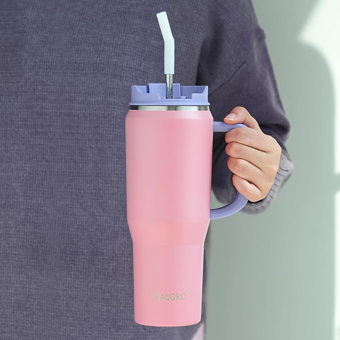 EALGRO 40 oz Insulated Water Bottle Jug with Straw and Handle, Large Metal Sport Water Flask, Stainless Steel Travel Coffee Mug Cup, Thermal Coffee Tumblers with Lid, Indigo Black