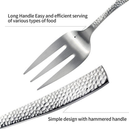 Kelenfer Stainless Steel Silverware Serving Set Hammered Silver Matte Finished 5 Piece Serving Utensil Set Flatware Set