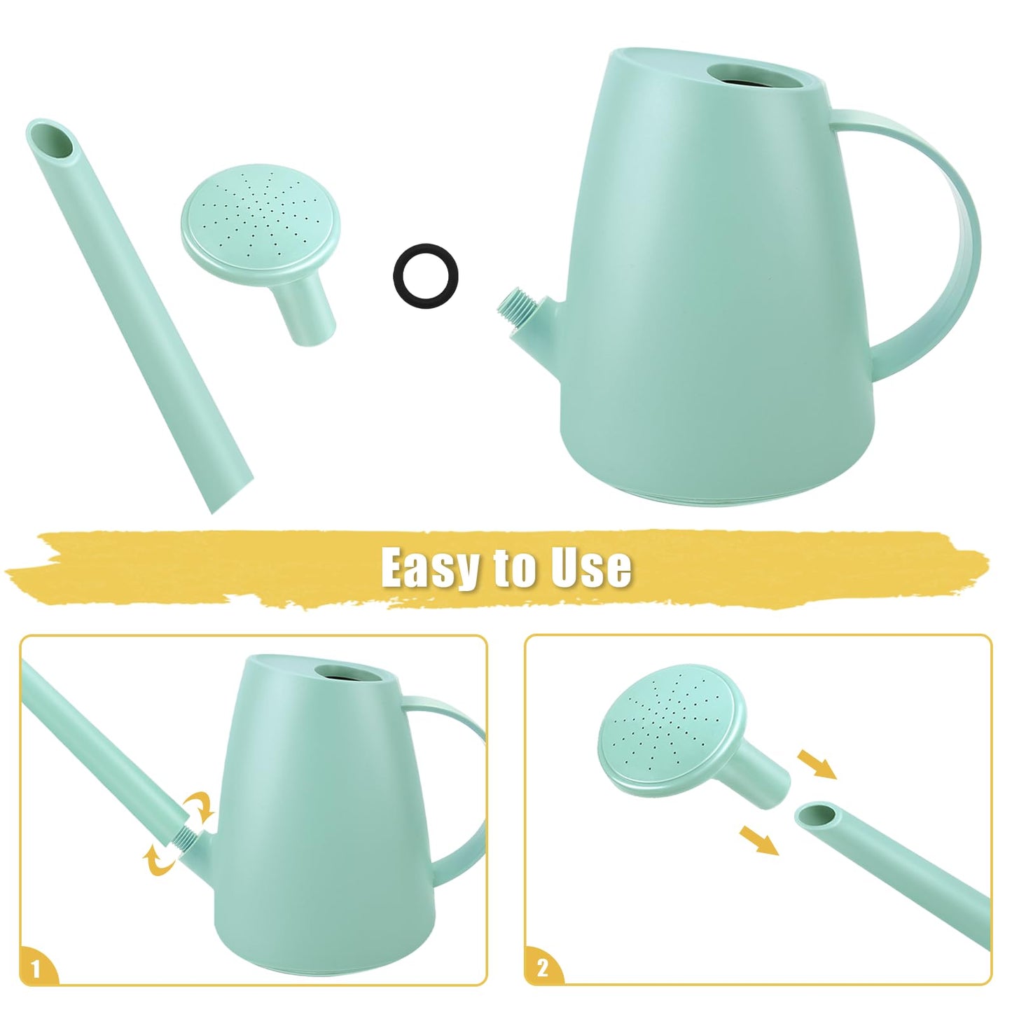 Watering Can for Indoor and Outdoor Plants - Long Spout Water Can for Garden, Flower, House Plants - 1.8L/1/2 Gallon (Green)