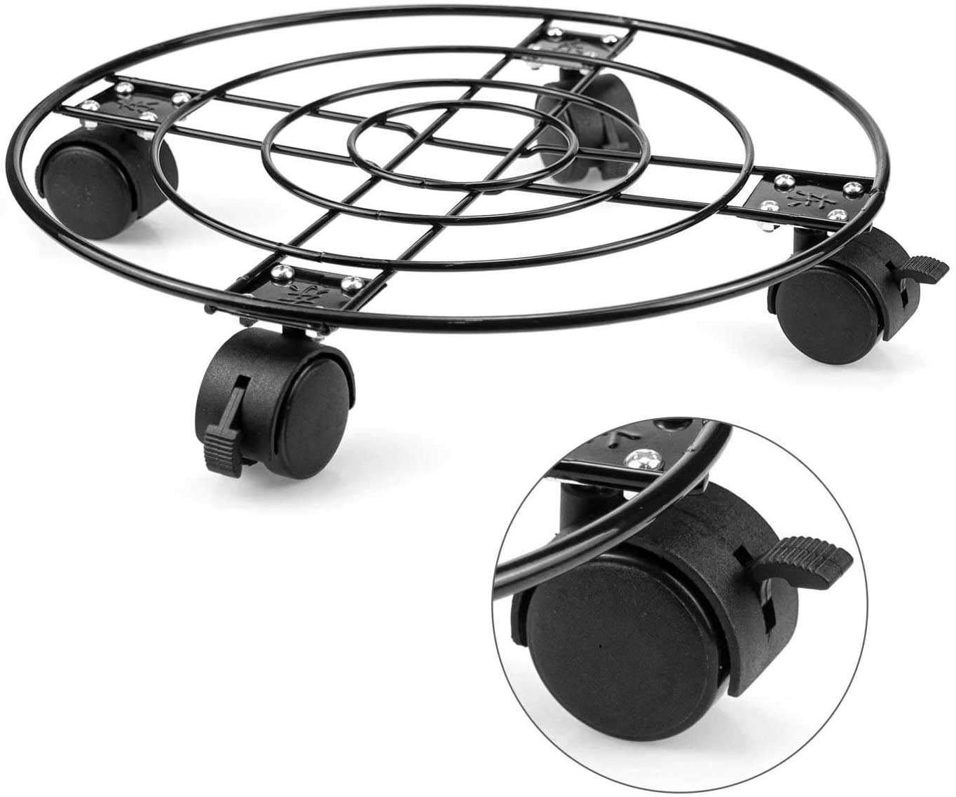Fasmov 2 Pack 13 inches Plant Caddy, Heavy Duty Iron Potted Plant Stand with Lockable Caster Wheels, Outdoor Caddy Indoor Plant Dolly, Black