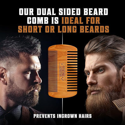 Viking Revolution Beard Comb & Beard Brush Set for Men -- Natural Boar Bristle Brush and Dual Action Pear Wood Comb w/Velvet Travel Pouch - Great for Grooming Beards and Mustaches