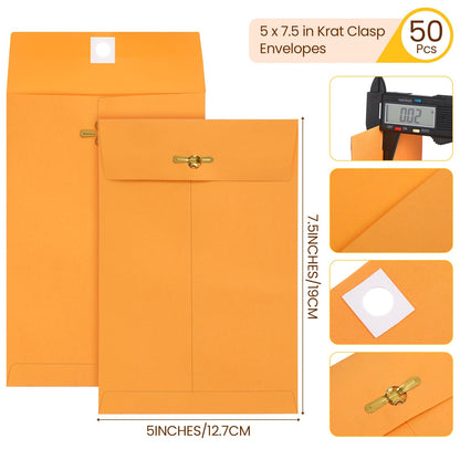 Teling 50 Pcs 5 x 7.5 Manilla Envelopes Clasp Kraft Catalog with Closure for Storing Mailing 28 lb Kraft Envelope Paper for Office Document School Business Home