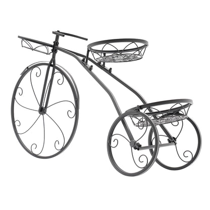 GAMIGIME Tricycle Plant Stand, Metal Bicycle Planter, Flower Pot Cart Holder with 3 Decorative Wheels, Modern Style Flower Pot Cart Holder for Home Decor Patio Garden Flower Shop (Black)