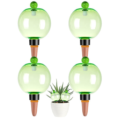 Ansberta 4 Pack Self Watering Globes 17oz Large Plant Watering Globes Top Fill, Self Water Planter Insert Indoor/Outdoor Plastic Water Bulbs Slow Release Terracotta for Plants, Green