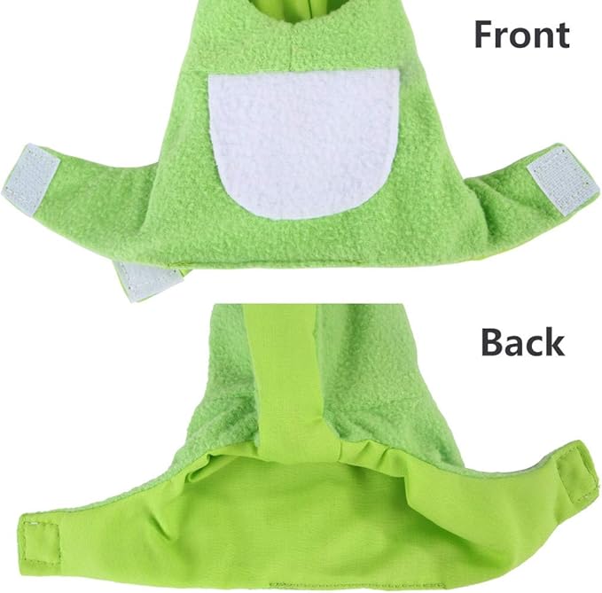 Sun Conure Bird Diaper Flight Suit Frog Shape Hoodie Cosplay Photo Prop for Parrots African Greys Parakeet Cockatiel Reusable Adjustable Apparel (L)